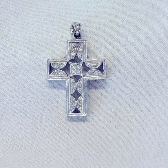 14K WHITE GOLD Pendant with Diamonds. - Picture 7 of 8